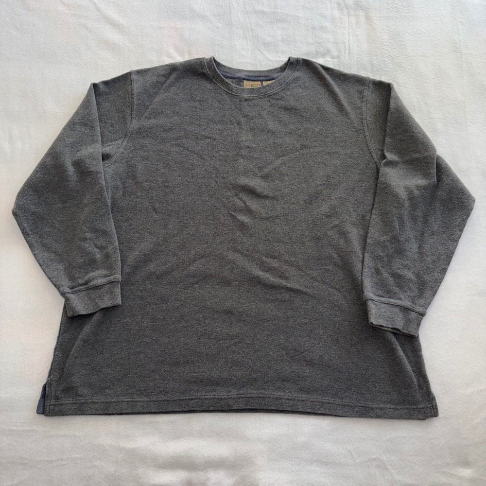 LL Bean Mens XXL Tall Gray Long Sleeve Crewneck 100% Cotton Heavyweight Shirt